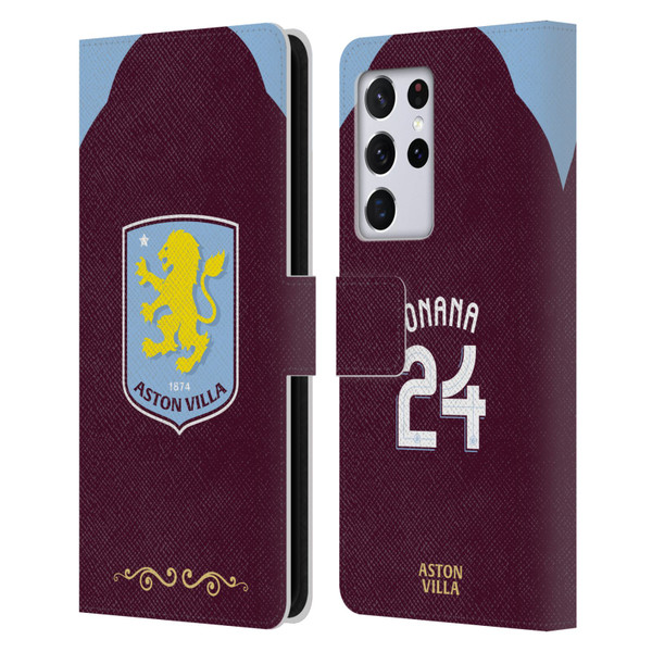 Aston Villa Football Club 2025/26 Players Home Kit Amadou Onana Leather Book Wallet Case Cover For Samsung Galaxy S21 Ultra 5G
