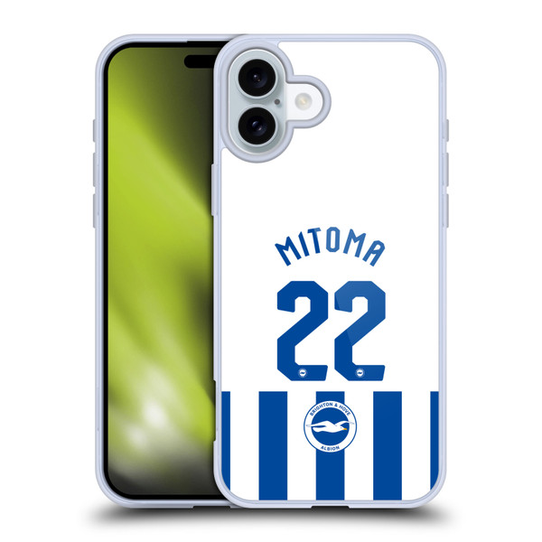 Brighton & Hove Albion F.C 2025/26 Players Home Kit Kaoru Mitoma Soft Gel Case for Apple iPhone 16 Plus