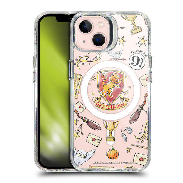 Harry Potter Magical Icons Gryffindor Pattern SHOCKPROOF BUMPER CASE COMPATIBLE WITH Apple iPhone 13 & MAGSAFE