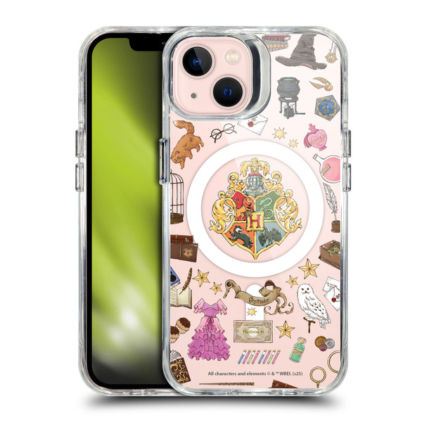 Harry Potter Magical Icons Hogwarts Pattern SHOCKPROOF BUMPER CASE COMPATIBLE WITH Apple iPhone 13 & MAGSAFE