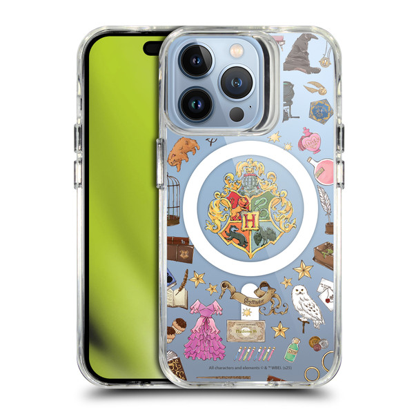 Harry Potter Magical Icons Hogwarts Pattern SHOCKPROOF BUMPER CASE COMPATIBLE WITH Apple iPhone 13 Pro & MAGSAFE