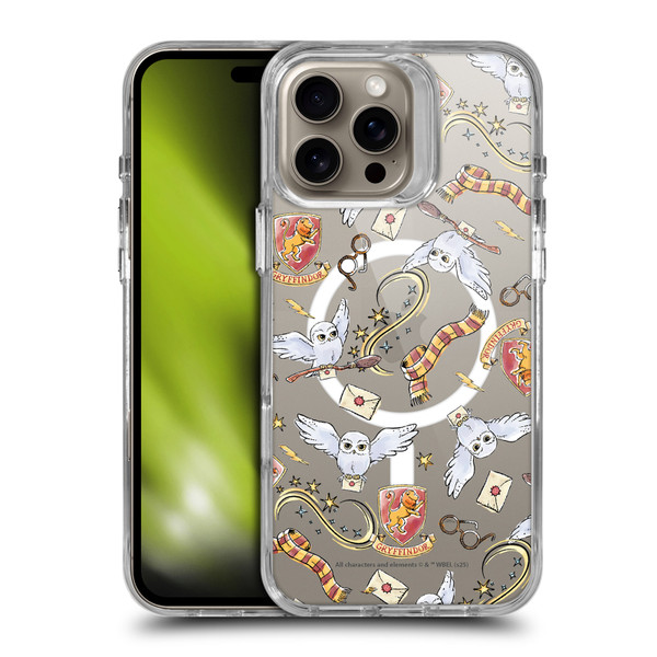 Harry Potter Magical Icons Hedwig Gryffindor Pattern SHOCKPROOF BUMPER CASE COMPATIBLE WITH Apple iPhone 16 Pro Max & MAGSAFE