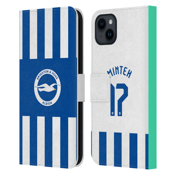 Brighton & Hove Albion F.C 2025/26 Players Home Kit Yankuba Minteh Leather Book Wallet Case Cover For Apple iPhone 15 Plus