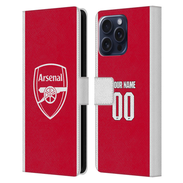 Custom Customised Personalised Arsenal FC 2025/26 Kit Home Leather Book Wallet Case Cover For Apple iPhone 16 Pro Max