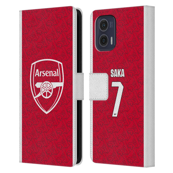 Arsenal FC 2025/26 Players Home Kit Bukayo Saka Leather Book Wallet Case Cover For Motorola Moto G73 5G Arsenal FC 2025/26 Players Home Kit Bukayo Saka Leather Book Wallet Case Cover For Motorola Moto G73 5G