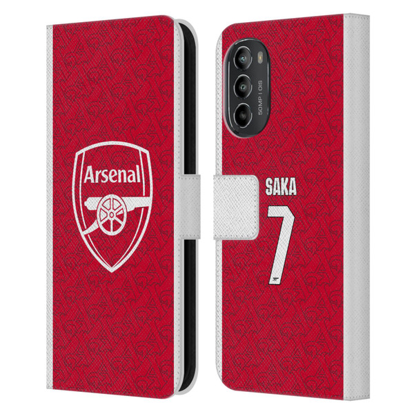 Arsenal FC 2025/26 Players Home Kit Bukayo Saka Leather Book Wallet Case Cover For Motorola Moto G82 5G Arsenal FC 2025/26 Players Home Kit Bukayo Saka Leather Book Wallet Case Cover For Motorola Moto G82 5G