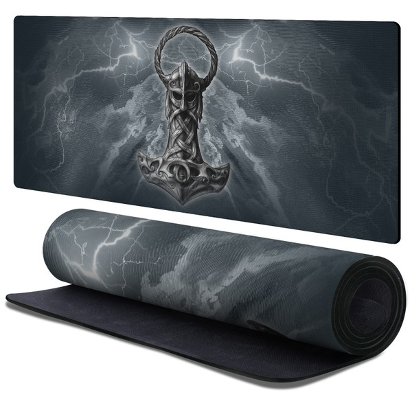 Alchemy Gothic Gothic Art Mjolnir Hammer Gaming Office Desk PC Keyboard Mouse Mat Pad 37.4 x 15.75 x 0.16 inches (900 x 400 mm) - XL