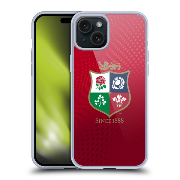 British and Irish Lions Badge Textured Soft Gel Case for Apple iPhone 15 Plus