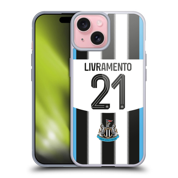 Newcastle United Football Club 2025/26 Players Home Kit 2nd Group Valentino Livramento Soft Gel Case for Apple iPhone 15