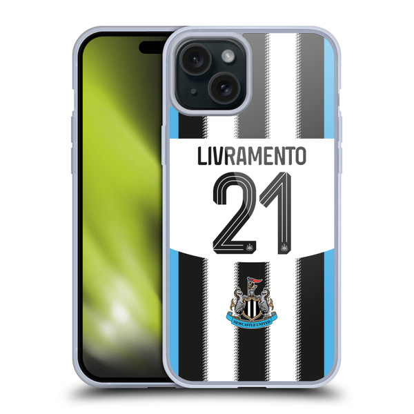 Newcastle United Football Club 2025/26 Players Home Kit 2nd Group Valentino Livramento Soft Gel Case for Apple iPhone 15 Plus