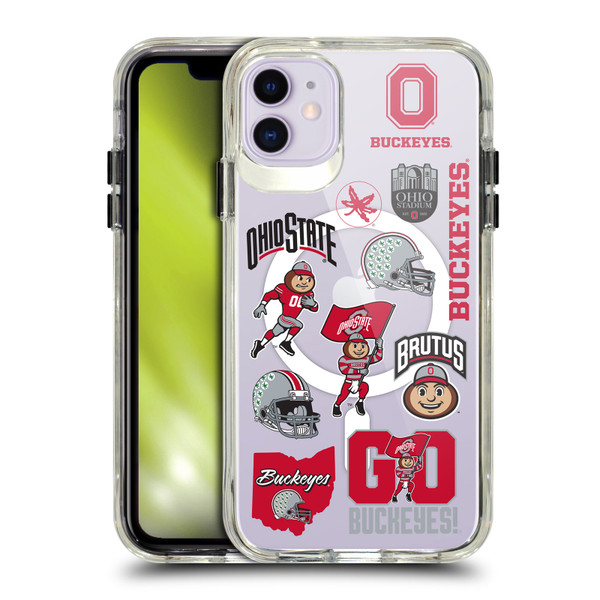 Ohio State University Logo Icon Sticker Collage SHOCKPROOF BUMPER CASE COMPATIBLE WITH Apple iPhone 11 & MAGSAFE