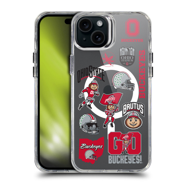 Ohio State University Logo Icon Sticker Collage SHOCKPROOF BUMPER CASE COMPATIBLE WITH Apple iPhone 15 Plus & MAGSAFE