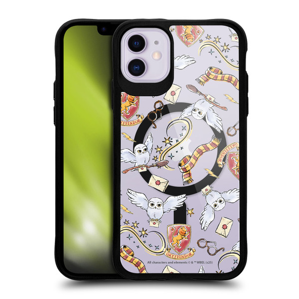 Harry Potter Magical Icons Hedwig Gryffindor Pattern BLACK SHOCKPROOF BUMPER CASE COMPATIBLE WITH Apple iPhone 11 & MAGSAFE