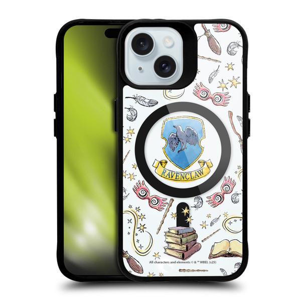 Harry Potter Magical Icons Ravenclaw Pattern BLACK SHOCKPROOF BUMPER CASE COMPATIBLE WITH Apple iPhone 15 & MAGSAFE