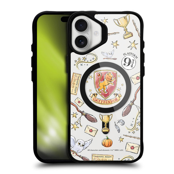 Harry Potter Magical Icons Gryffindor Pattern BLACK SHOCKPROOF BUMPER CASE COMPATIBLE WITH Apple iPhone 16 Plus & MAGSAFE