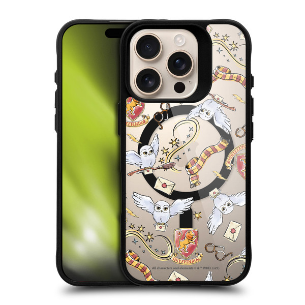 Harry Potter Magical Icons Hedwig Gryffindor Pattern BLACK SHOCKPROOF BUMPER CASE COMPATIBLE WITH Apple iPhone 16 Pro & MAGSAFE