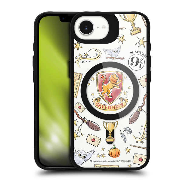 Harry Potter Magical Icons Gryffindor Pattern BLACK SHOCKPROOF BUMPER CASE COMPATIBLE WITH Apple iPhone 16e / Apple iPhone 17e & MAGSAFE