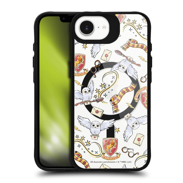 Harry Potter Magical Icons Hedwig Gryffindor Pattern BLACK SHOCKPROOF BUMPER CASE COMPATIBLE WITH Apple iPhone 16e / Apple iPhone 17e & MAGSAFE