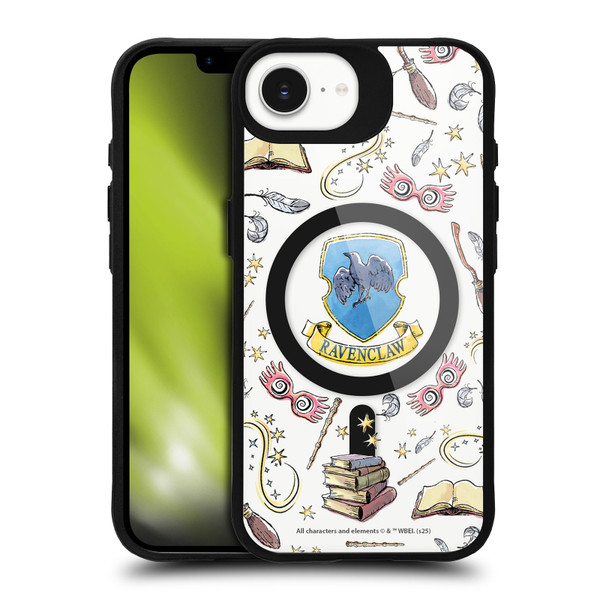Harry Potter Magical Icons Ravenclaw Pattern BLACK SHOCKPROOF BUMPER CASE COMPATIBLE WITH Apple iPhone 16e / Apple iPhone 17e & MAGSAFE