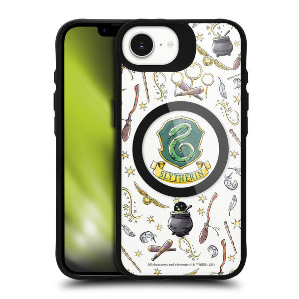 Harry Potter Magical Icons Slytherin Pattern BLACK SHOCKPROOF BUMPER CASE COMPATIBLE WITH Apple iPhone 16e / Apple iPhone 17e & MAGSAFE