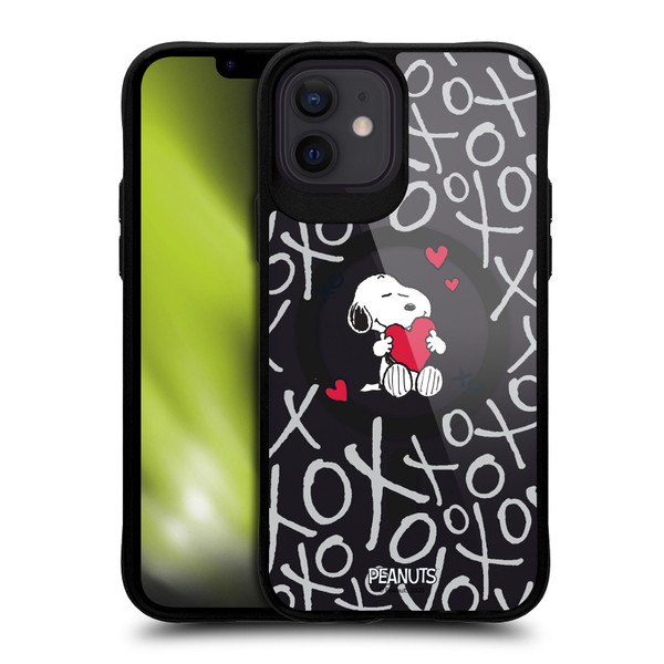 Peanuts Snoopy & Friends XOXO BLACK SHOCKPROOF BUMPER CASE COMPATIBLE WITH Apple iPhone 12 / iPhone 12 Pro & MAGSAFE