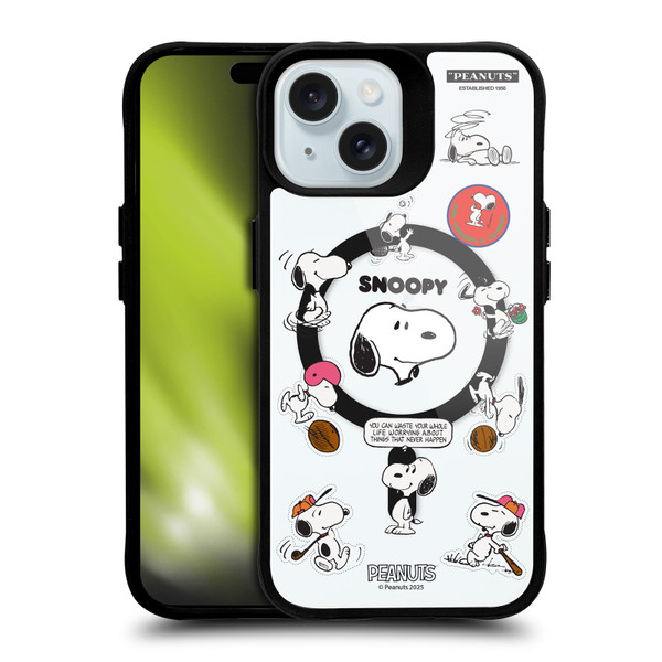 Peanuts Snoopy & Friends Fun Moments BLACK SHOCKPROOF BUMPER CASE COMPATIBLE WITH Apple iPhone 15 & MAGSAFE