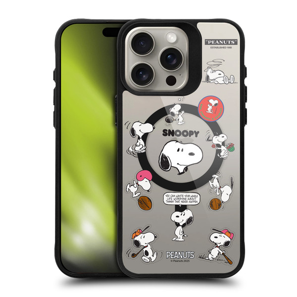 Peanuts Snoopy & Friends Fun Moments BLACK SHOCKPROOF BUMPER CASE COMPATIBLE WITH Apple iPhone 15 Pro Max & MAGSAFE