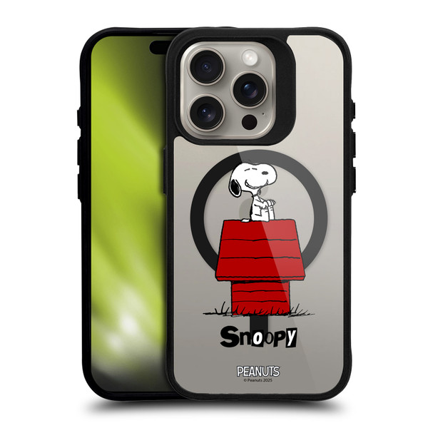 Peanuts Snoopy & Friends Classic BLACK SHOCKPROOF BUMPER CASE COMPATIBLE WITH Apple iPhone 15 Pro & MAGSAFE