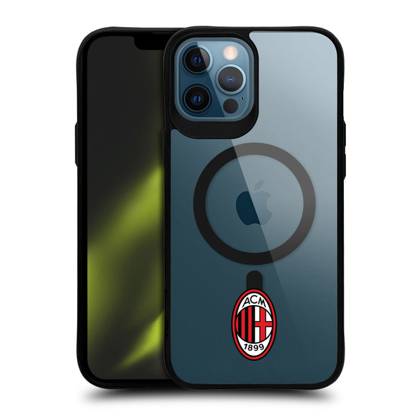 AC Milan Logo Icon Crest Minimalist BLACK SHOCKPROOF BUMPER CASE COMPATIBLE WITH  & MAGSAFE Apple iPhone 12 Pro Max