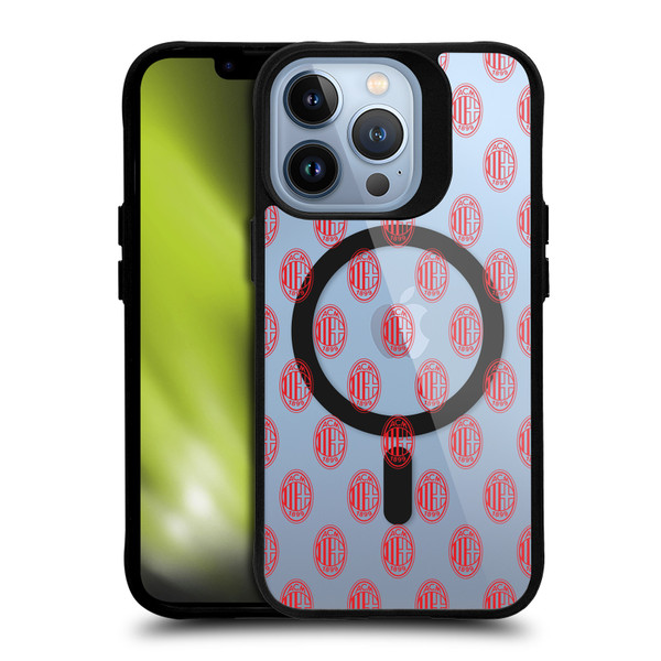 AC Milan Logo Icon Crest Pattern BLACK SHOCKPROOF BUMPER CASE COMPATIBLE WITH  & MAGSAFE Apple iPhone 13 Pro