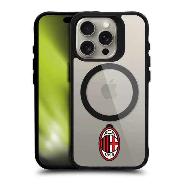AC Milan Logo Icon Crest Minimalist BLACK SHOCKPROOF BUMPER CASE COMPATIBLE WITH  & MAGSAFE Apple iPhone 15 Pro