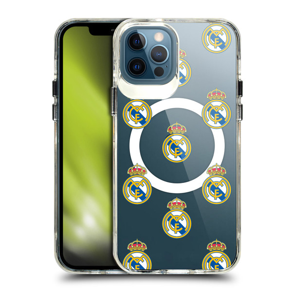 Real Madrid CF Logo Icon Pattern SHOCKPROOF BUMPER CASE COMPATIBLE WITH  & MAGSAFE Apple iPhone 12 / iPhone 12 Pro