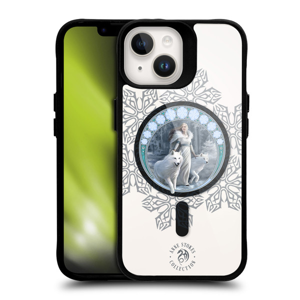 Anne Stokes Mixed Fantasy Art Wolf Winter Guardian BLACK SHOCKPROOF BUMPER CASE COMPATIBLE WITH  & MAGSAFE Apple iPhone 14