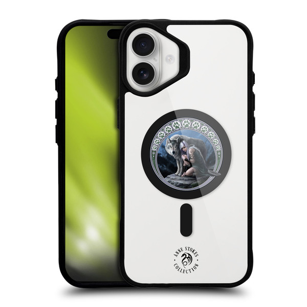 Anne Stokes Mixed Fantasy Art Wolf Protector BLACK SHOCKPROOF BUMPER CASE COMPATIBLE WITH  & MAGSAFE Apple iPhone 16 Plus