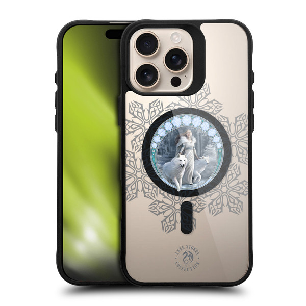 Anne Stokes Mixed Fantasy Art Wolf Winter Guardian BLACK SHOCKPROOF BUMPER CASE COMPATIBLE WITH  & MAGSAFE Apple iPhone 16 Pro Max