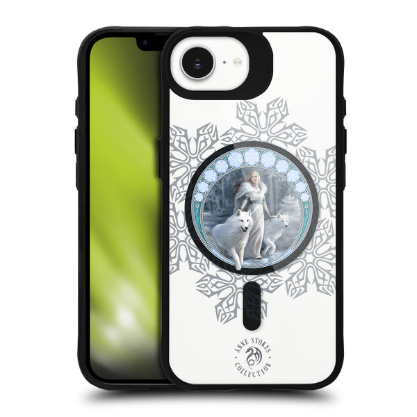 Anne Stokes Mixed Fantasy Art Wolf Winter Guardian BLACK SHOCKPROOF BUMPER CASE COMPATIBLE WITH  & MAGSAFE Apple iPhone 16e