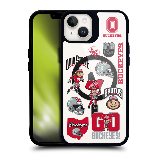 Ohio State University Logo Icon Sticker Collage BLACK SHOCKPROOF BUMPER CASE COMPATIBLE WITH  & MAGSAFE Apple iPhone 14 Plus
