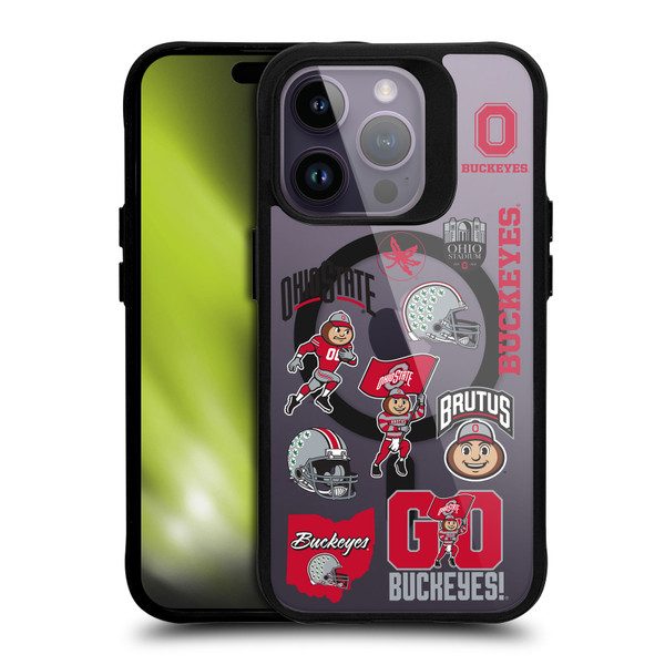 Ohio State University Logo Icon Sticker Collage BLACK SHOCKPROOF BUMPER CASE COMPATIBLE WITH  & MAGSAFE Apple iPhone 14 Pro