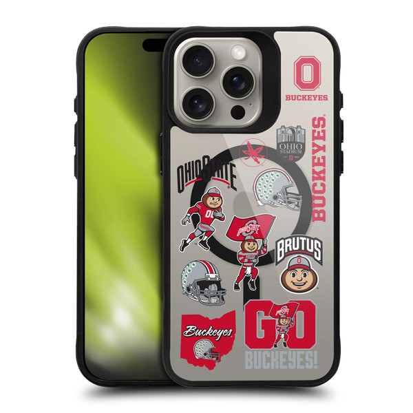 Ohio State University Logo Icon Sticker Collage BLACK SHOCKPROOF BUMPER CASE COMPATIBLE WITH  & MAGSAFE Apple iPhone 15 Pro Max