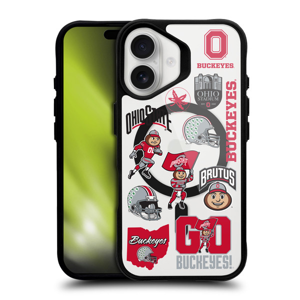 Ohio State University Logo Icon Sticker Collage BLACK SHOCKPROOF BUMPER CASE COMPATIBLE WITH  & MAGSAFE Apple iPhone 16