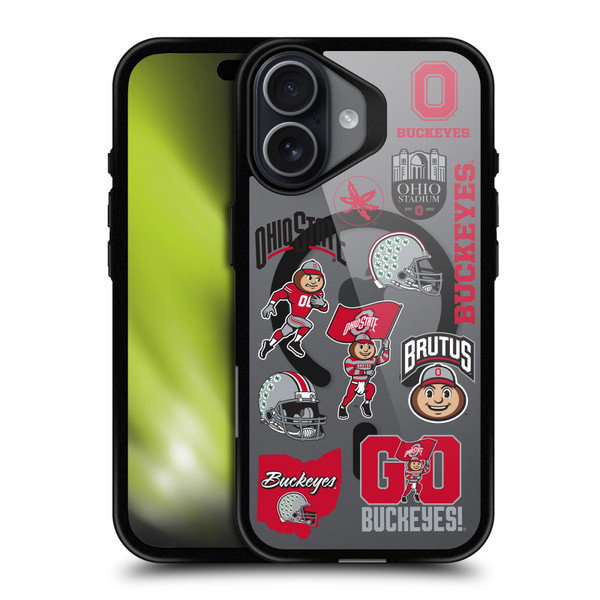 Ohio State University Logo Icon Sticker Collage BLACK SHOCKPROOF BUMPER CASE COMPATIBLE WITH  & MAGSAFE Apple iPhone 17