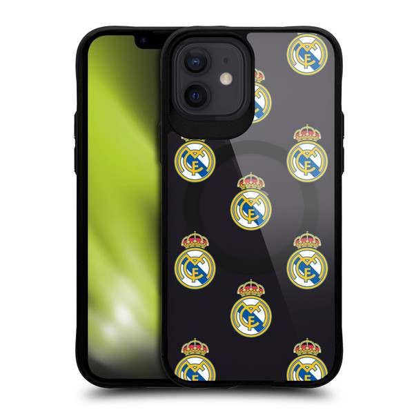 Real Madrid CF Logo Icon Pattern BLACK SHOCKPROOF BUMPER CASE COMPATIBLE WITH  & MAGSAFE Apple iPhone 12 / iPhone 12 Pro