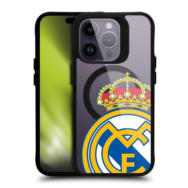 Real Madrid CF Logo Icon Crest Oversized BLACK SHOCKPROOF BUMPER CASE COMPATIBLE WITH  & MAGSAFE Apple iPhone 14 Pro