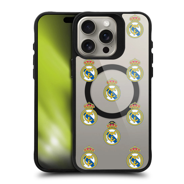 Real Madrid CF Logo Icon Pattern BLACK SHOCKPROOF BUMPER CASE COMPATIBLE WITH  & MAGSAFE Apple iPhone 15 Pro Max
