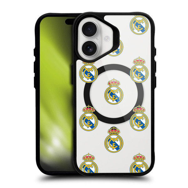 Real Madrid CF Logo Icon Pattern BLACK SHOCKPROOF BUMPER CASE COMPATIBLE WITH  & MAGSAFE Apple iPhone 16