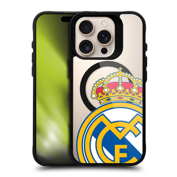 Real Madrid CF Logo Icon Crest Oversized BLACK SHOCKPROOF BUMPER CASE COMPATIBLE WITH  & MAGSAFE Apple iPhone 16 Pro