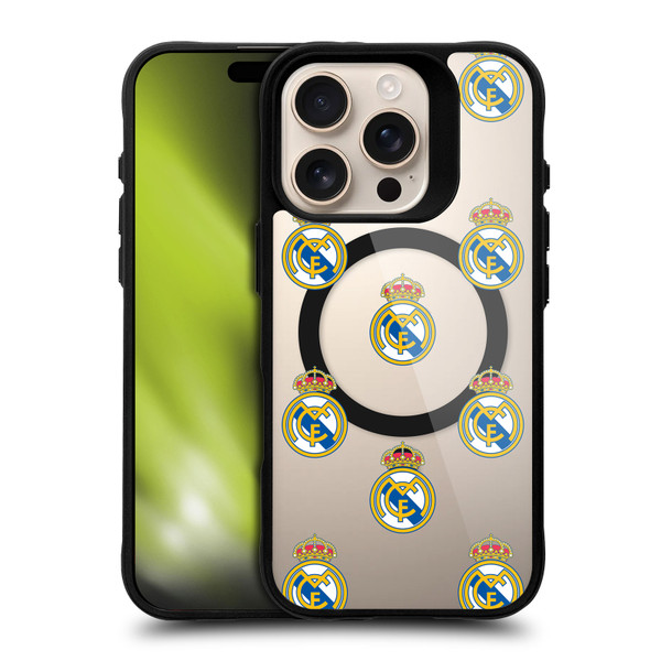 Real Madrid CF Logo Icon Pattern BLACK SHOCKPROOF BUMPER CASE COMPATIBLE WITH  & MAGSAFE Apple iPhone 16 Pro