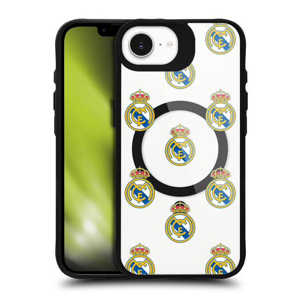 Real Madrid CF Logo Icon Pattern BLACK SHOCKPROOF BUMPER CASE COMPATIBLE WITH Apple iPhone 16e / Apple iPhone 17e & MAGSAFE