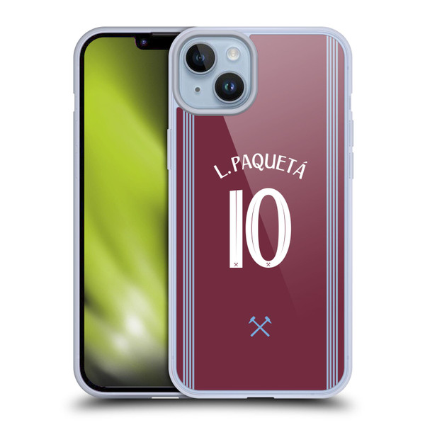 West Ham United FC 2025/26 Players Home Kit Lucas Paquetá Soft Gel Case for Apple iPhone 14 Plus
