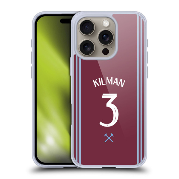 West Ham United FC 2025/26 Players Home Kit Maximilian Kilman Soft Gel Case for Apple iPhone 16 Pro